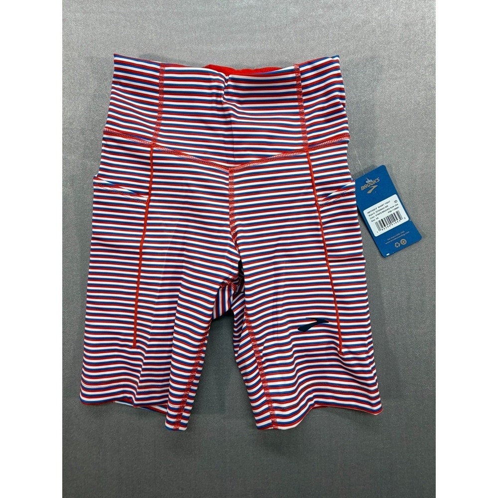 New Brooks Method women Shorts Tights Biking Compression 8" Size XS Striped